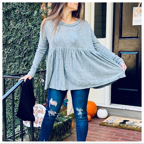 Soft Two Tone Brushed Knit Baby Doll Tunic Top - Picture 5 of 5